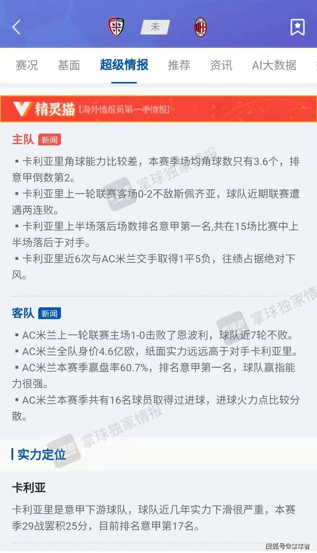 AC米兰客场战胜卡利亚里，继续领跑积分榜